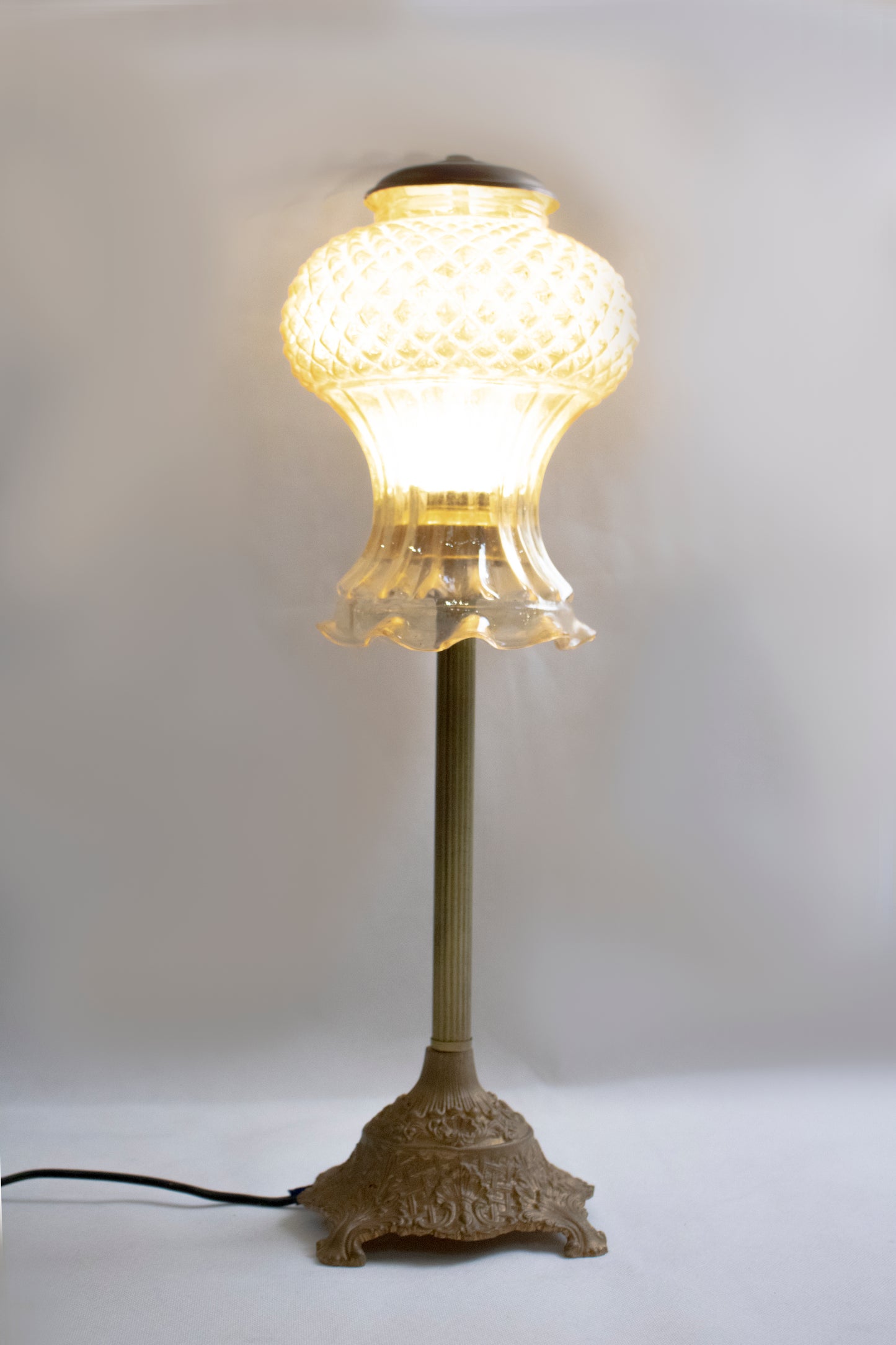 Vintage-Inspired Copper Floor Lamp with Textured Glass Shade Set of 2