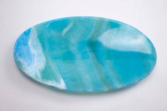 Natural Alabaster Oval Tray – Soft Blue Veining