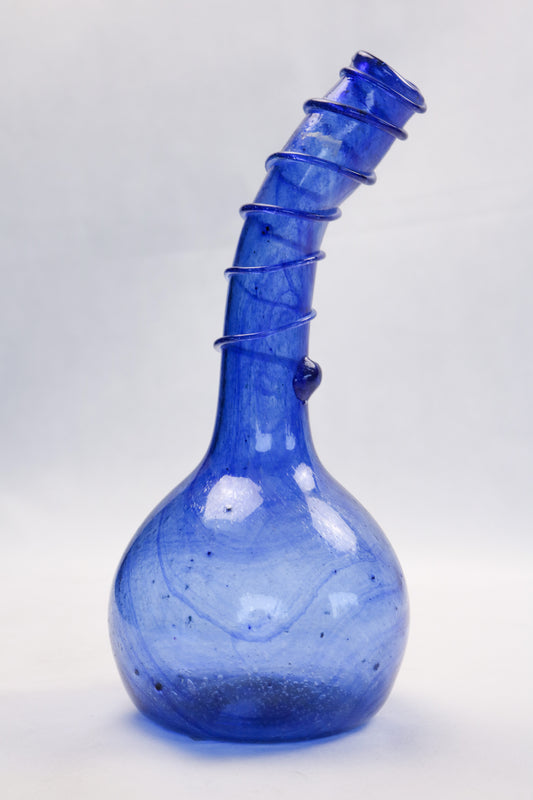 Hand-Blown Glass Vessel – Caged Sculptural Form Blue
