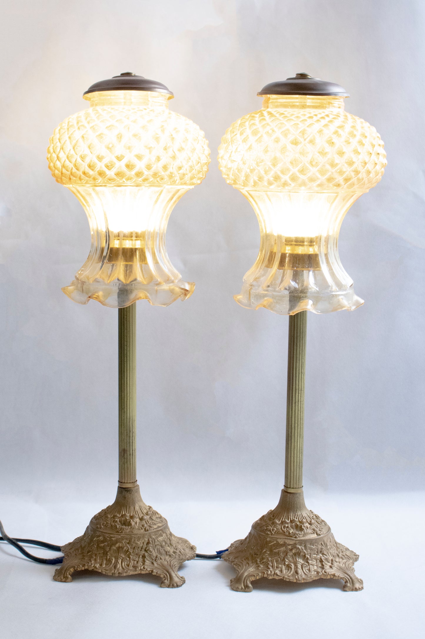Vintage-Inspired Copper Floor Lamp with Textured Glass Shade Set of 2