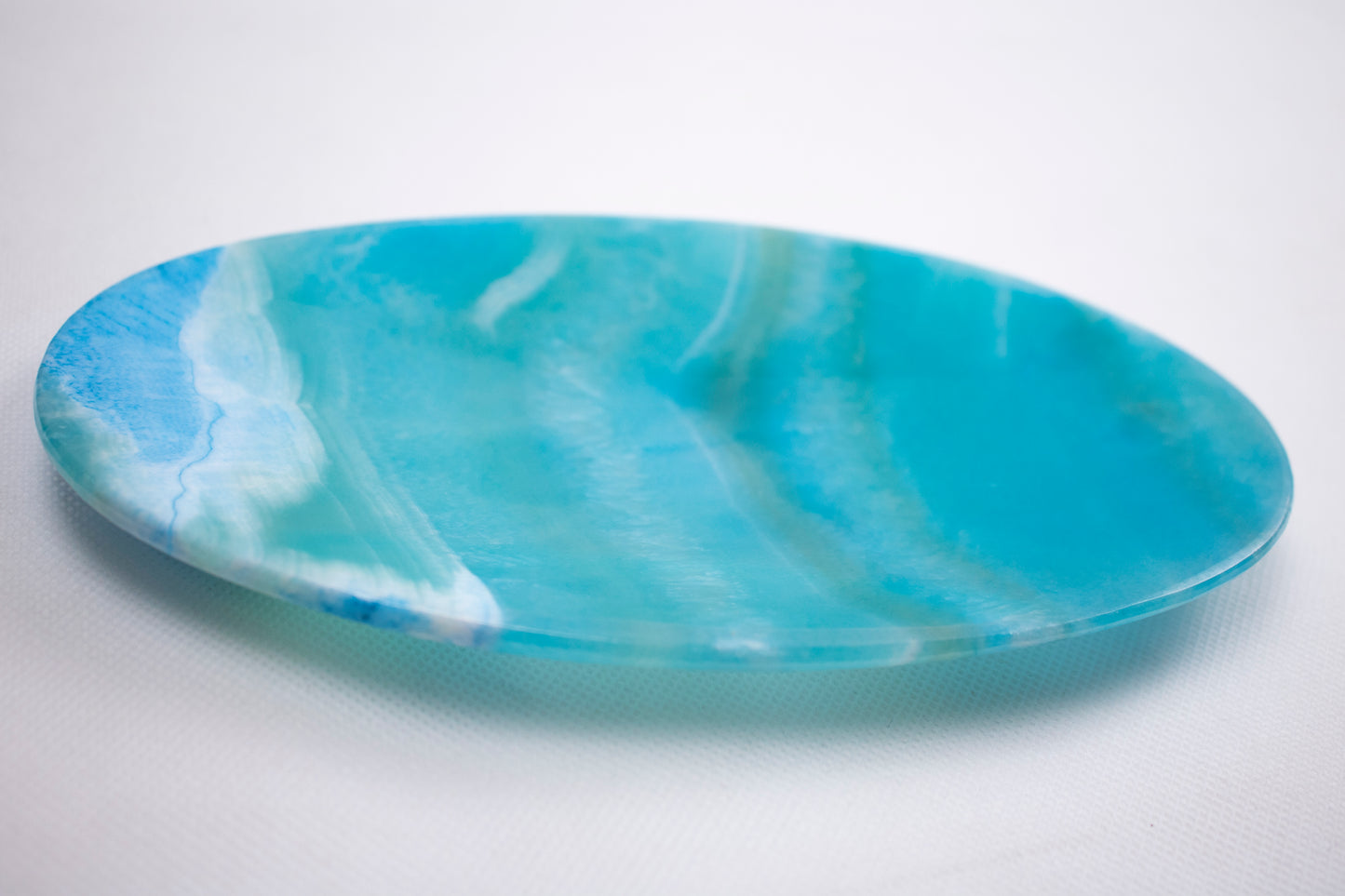 Natural Alabaster Oval Tray – Soft Blue Veining
