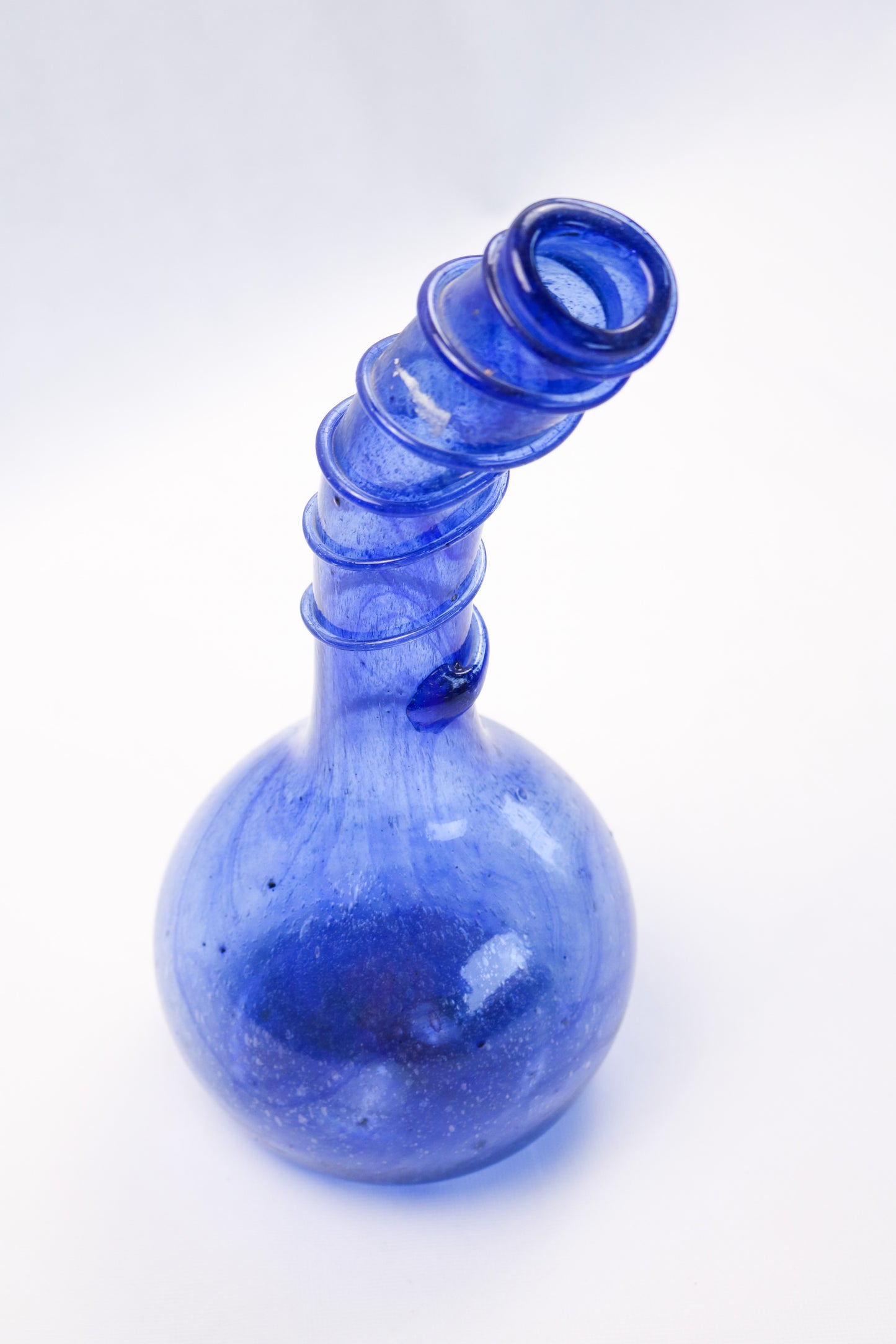 Hand-Blown Glass Vessel – Caged Sculptural Form Blue