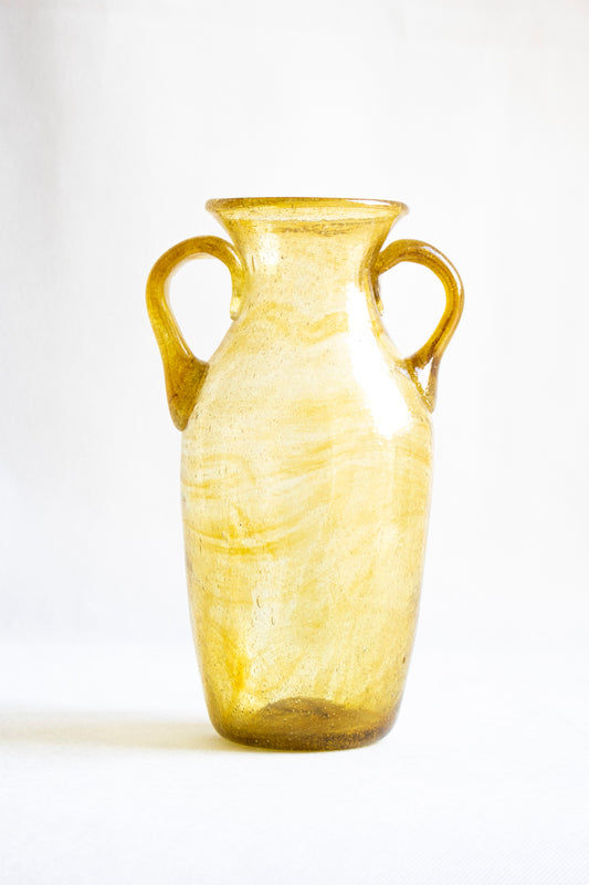 Hand-Blown Glass Amphora Vase in Amber