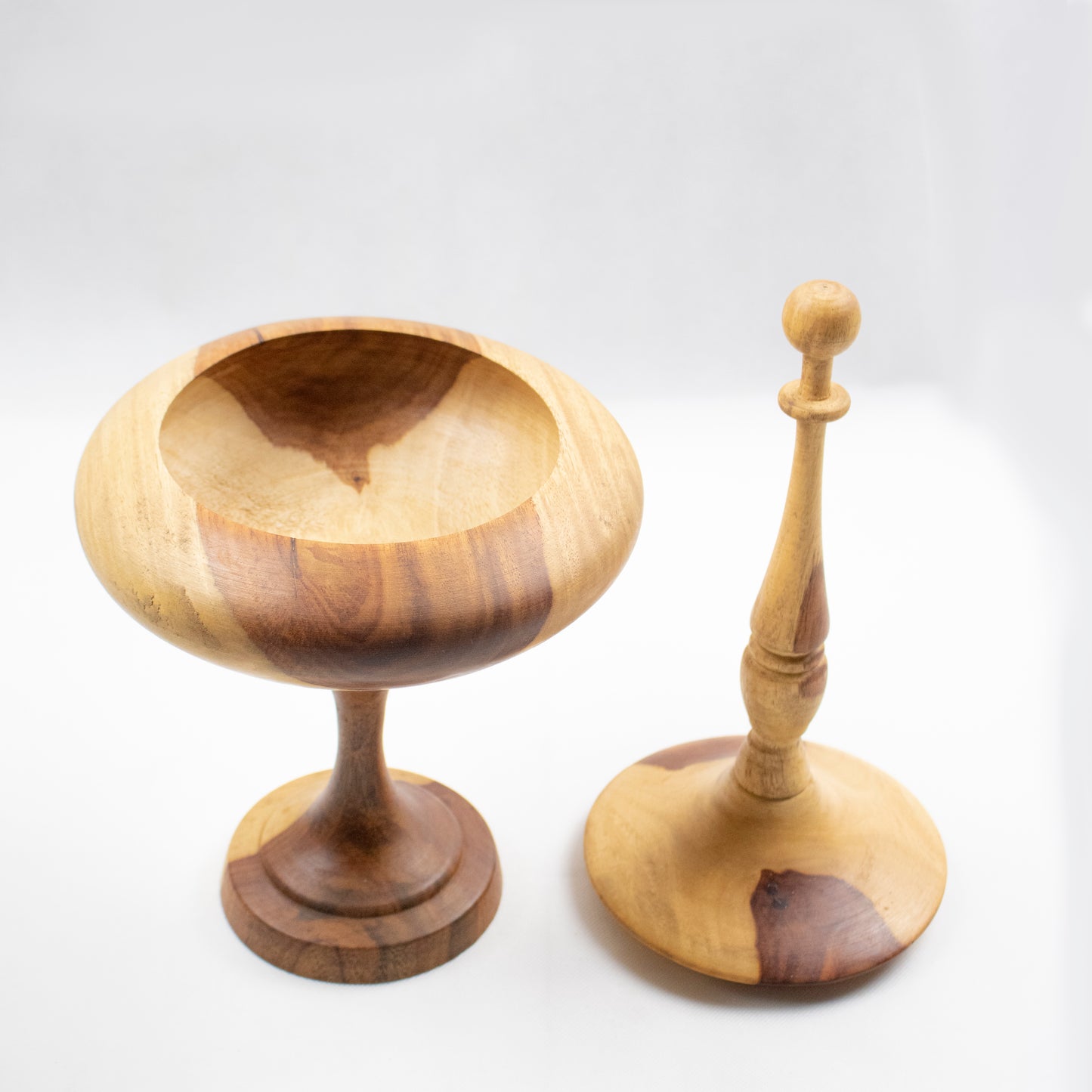 Handcrafted Wooden Decorative Bowl &amp; Lidded Vessel Set of 2