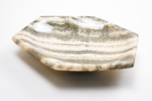 Natural Alabaster Hexagonal Tray – Layered Stone Finish