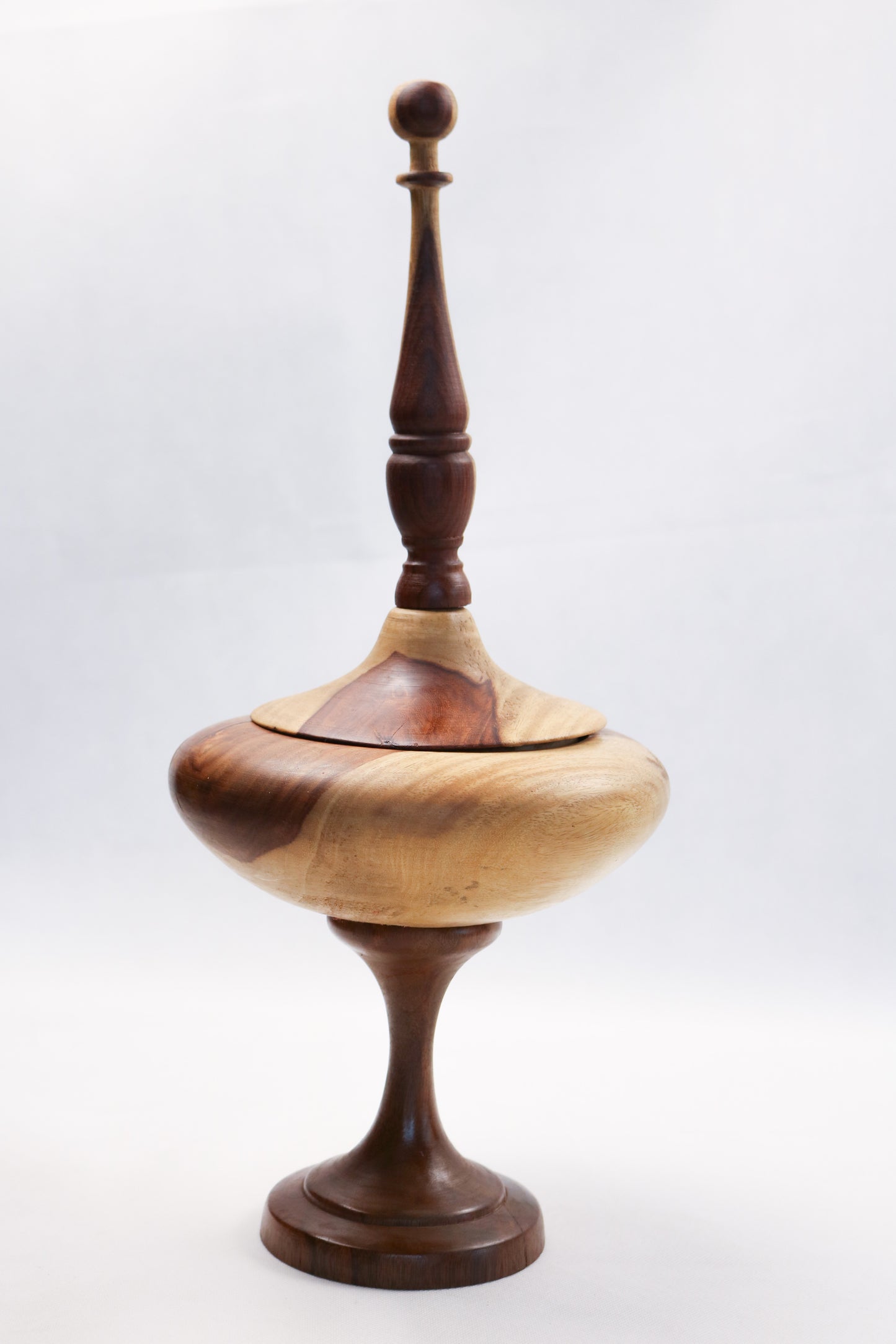 Handcrafted Wooden Decorative Bowl &amp; Lidded Vessel Set of 2