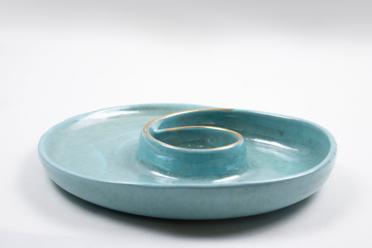 Handcrafted Clay Snack Plate with Integrated Dipping Bowl