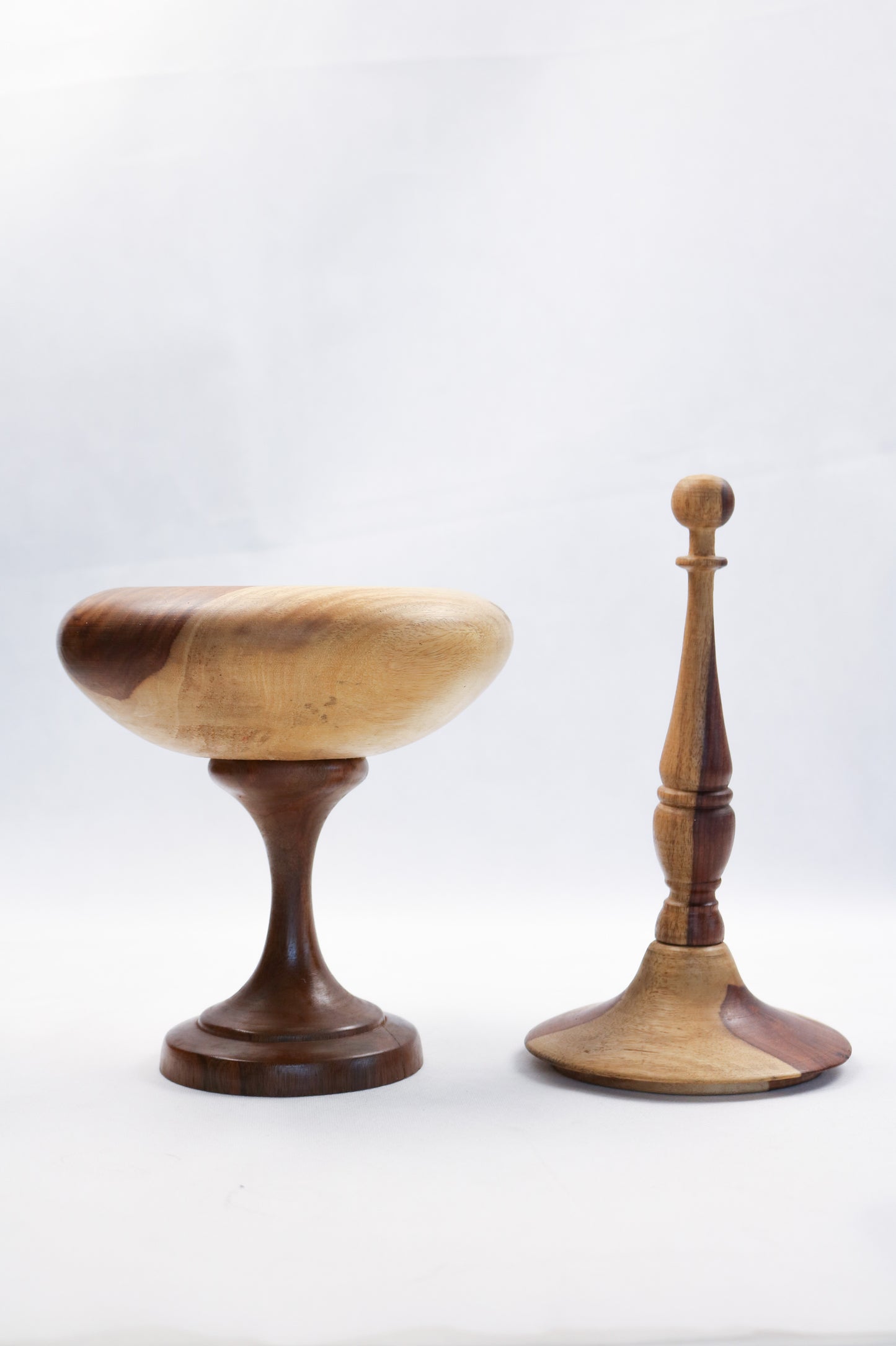 Handcrafted Wooden Decorative Bowl &amp; Lidded Vessel Set of 2