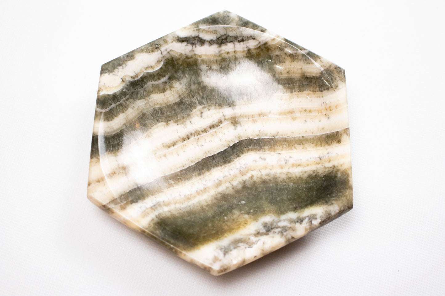 Natural Alabaster Hexagonal Tray – Layered Stone Finish