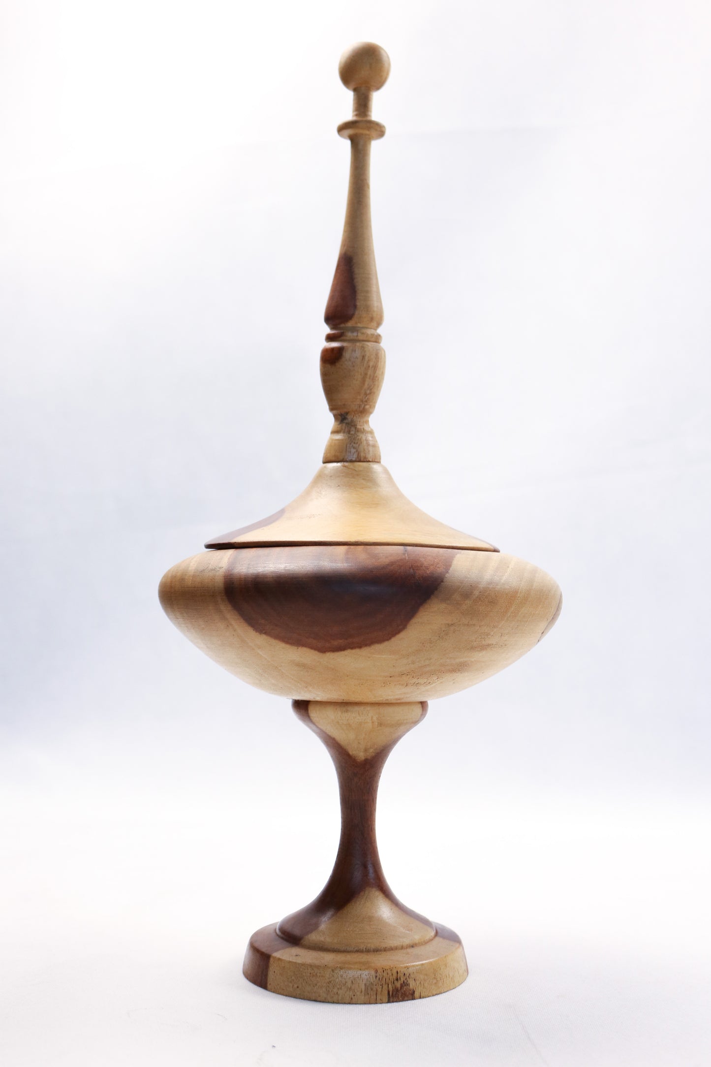 Handcrafted Wooden Decorative Bowl &amp; Lidded Vessel Set of 2