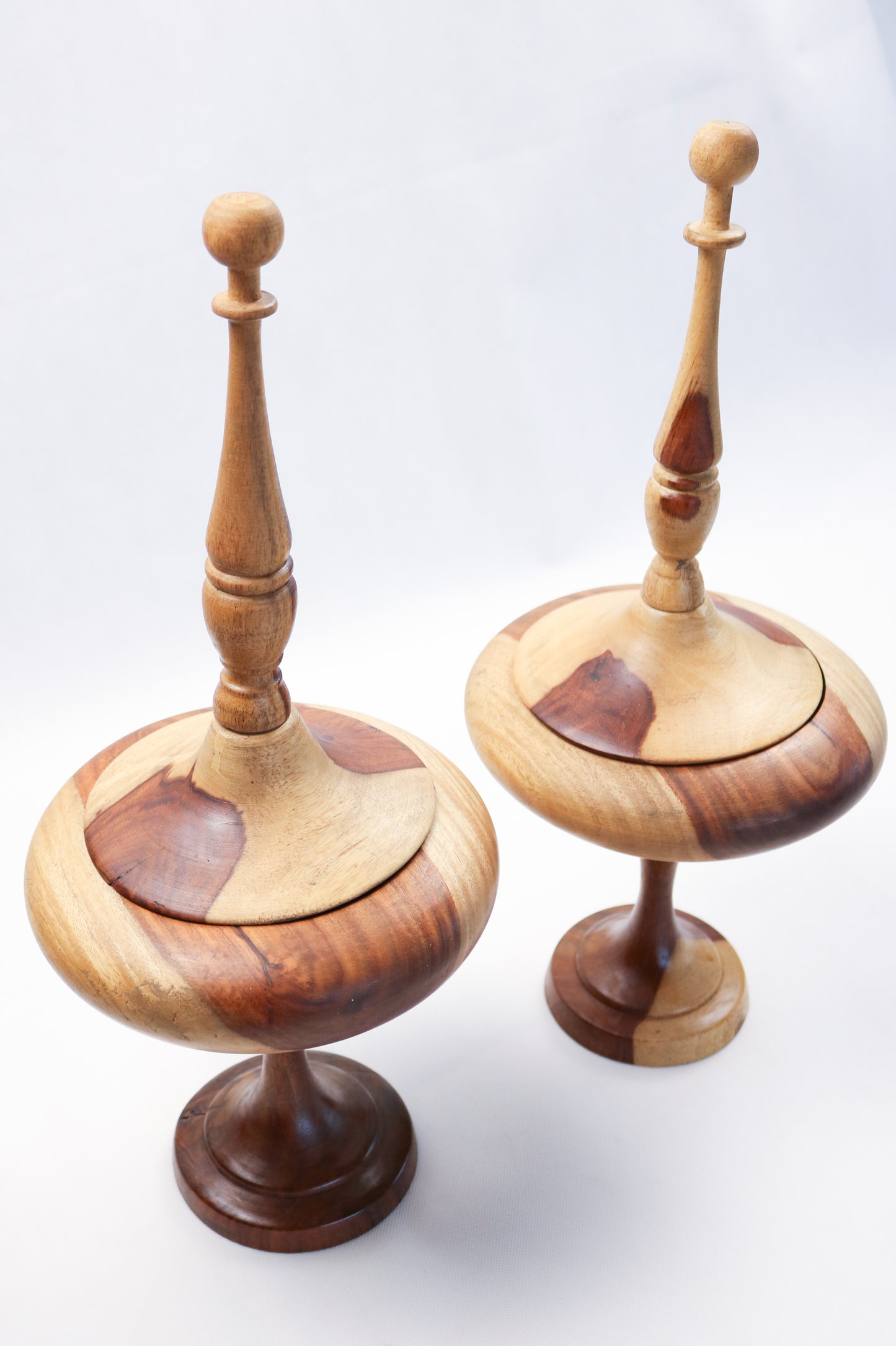 Handcrafted Wooden Decorative Bowl &amp; Lidded Vessel Set of 2
