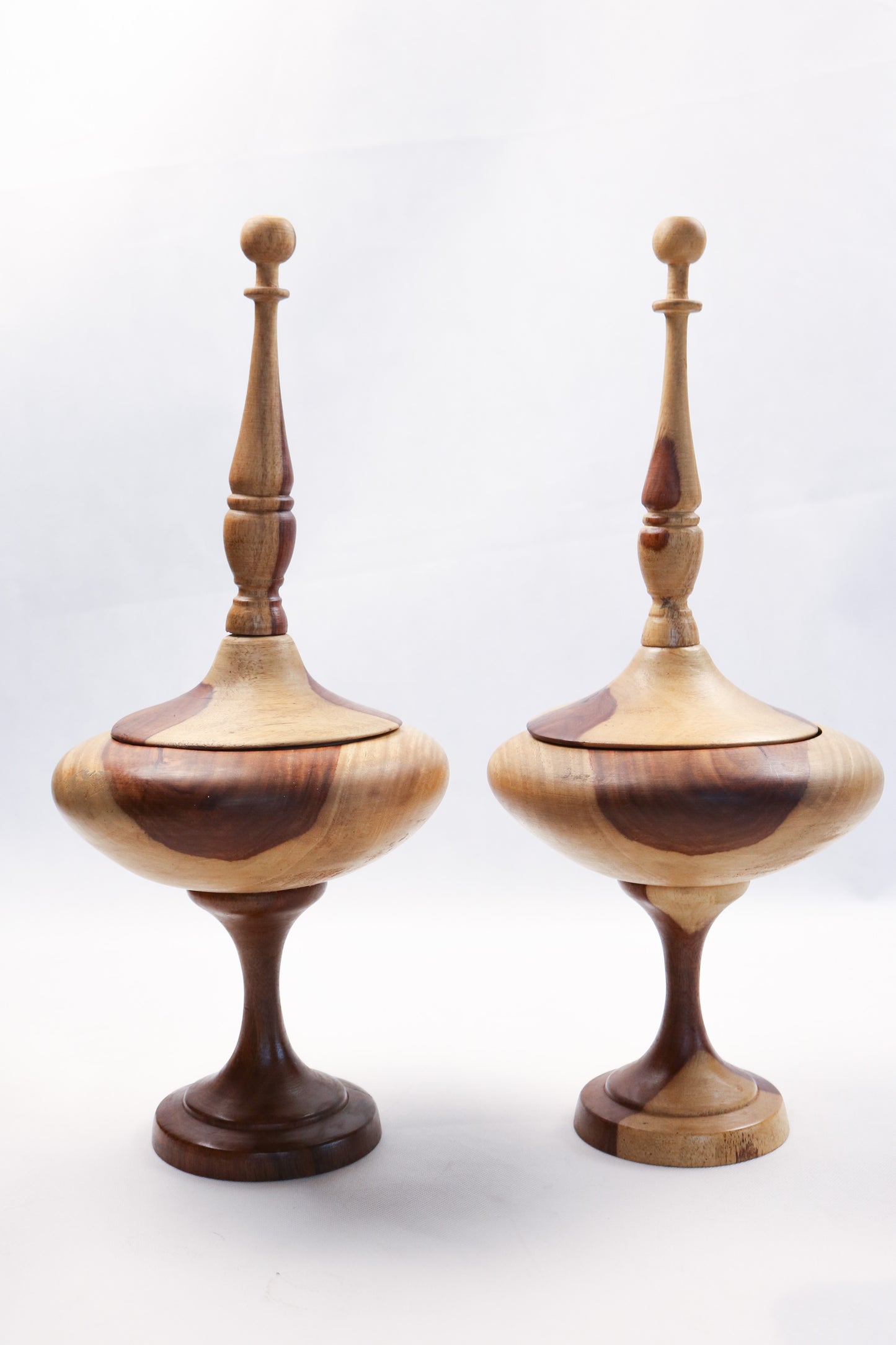 Handcrafted Wooden Decorative Bowl &amp; Lidded Vessel Set of 2