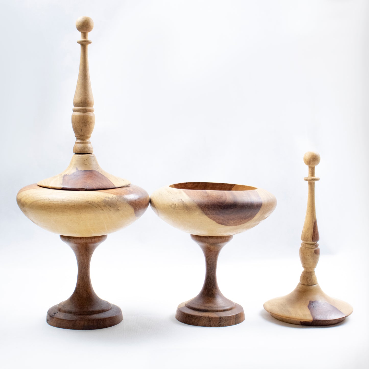 Handcrafted Wooden Decorative Bowl &amp; Lidded Vessel Set of 2