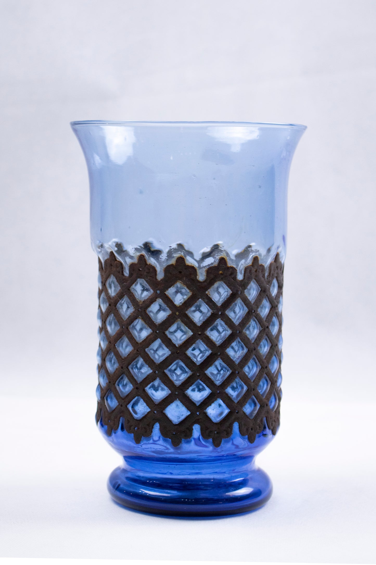 Hand-Blown Glass Tumbler with Copper Sleeve – Blue