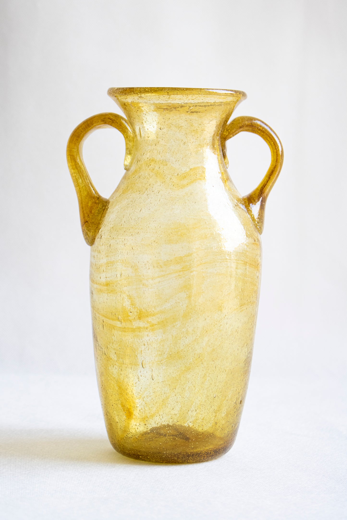Hand-Blown Glass Amphora Vase in Amber