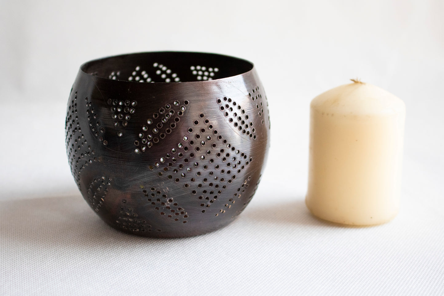 Handcrafted Perforated Metal Candle Holder