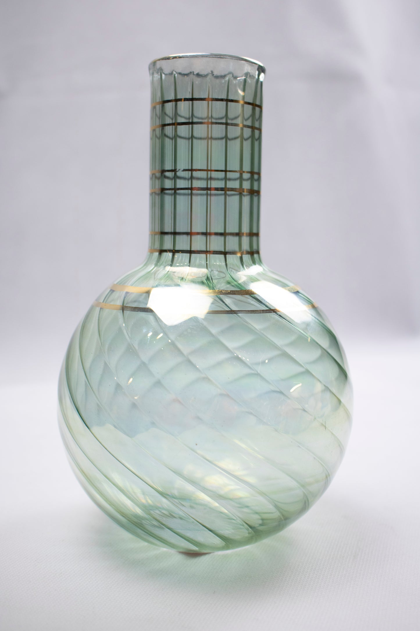 Hand-Blown Glass Vase with Spiral Form & Gold Detailing
