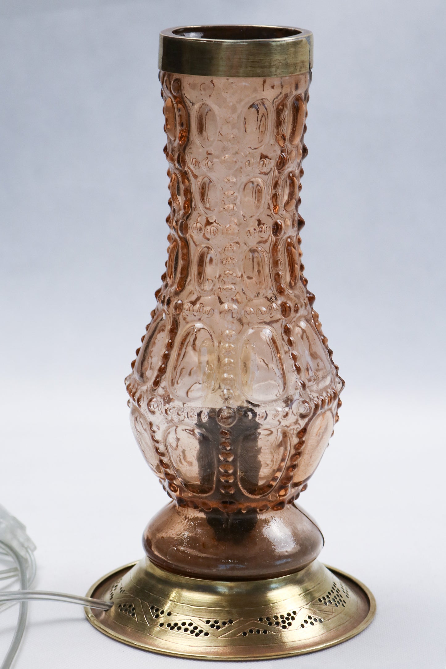 Handcrafted Copper Table Lamp with Textured Glass