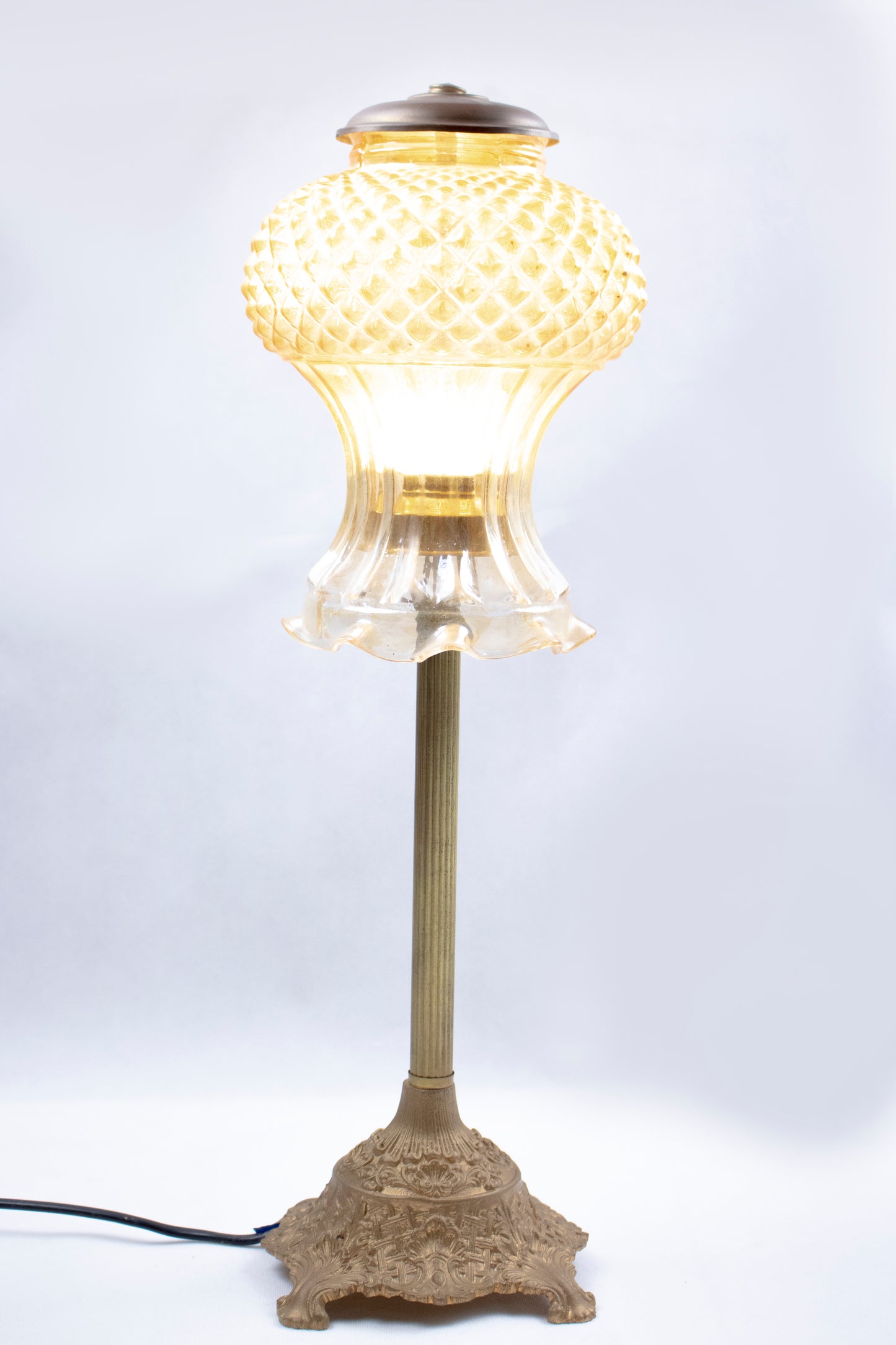 Vintage-Inspired Copper Floor Lamp with Textured Glass Shade Set of 2