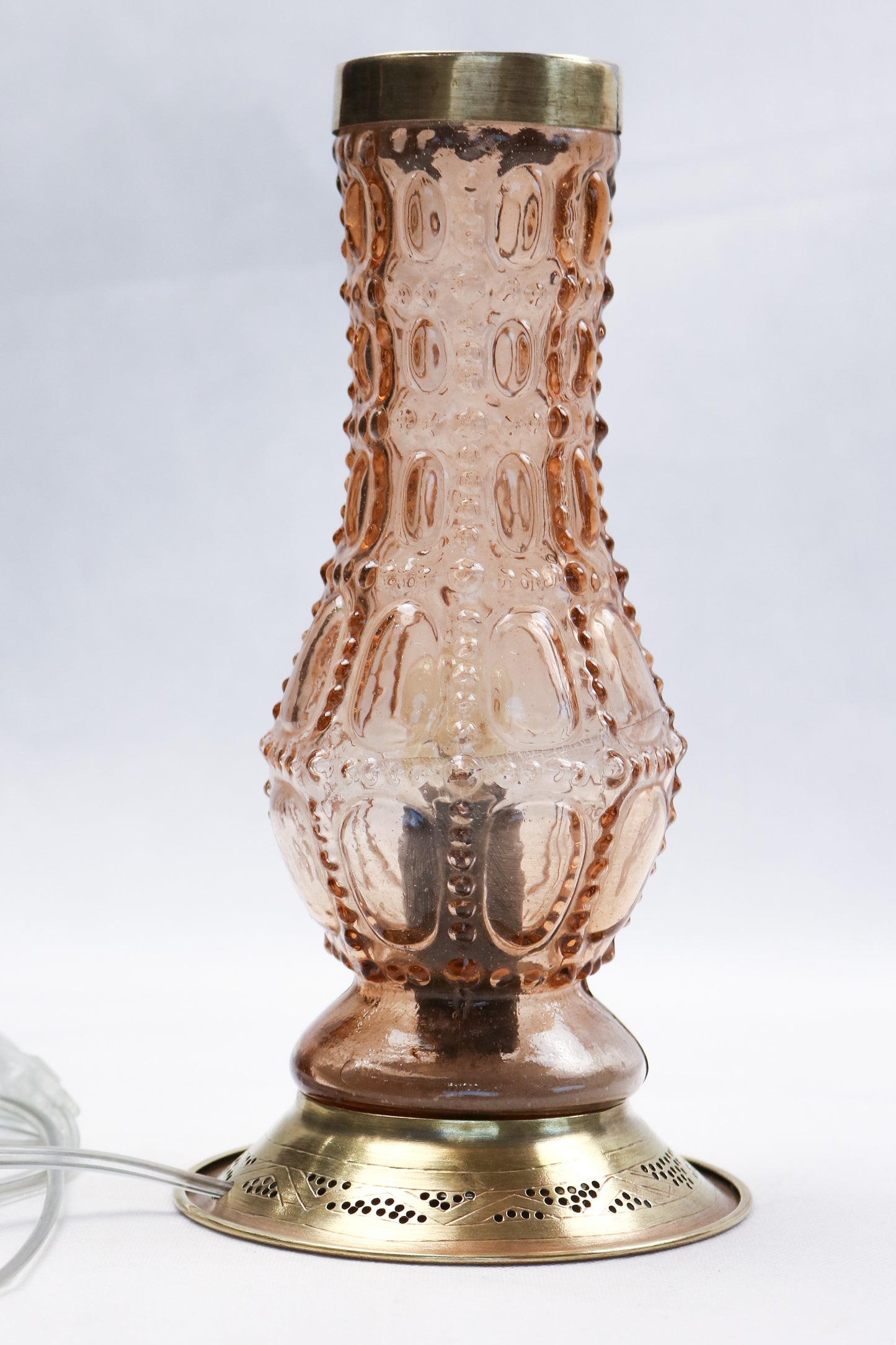 Handcrafted Copper Table Lamp with Textured Glass