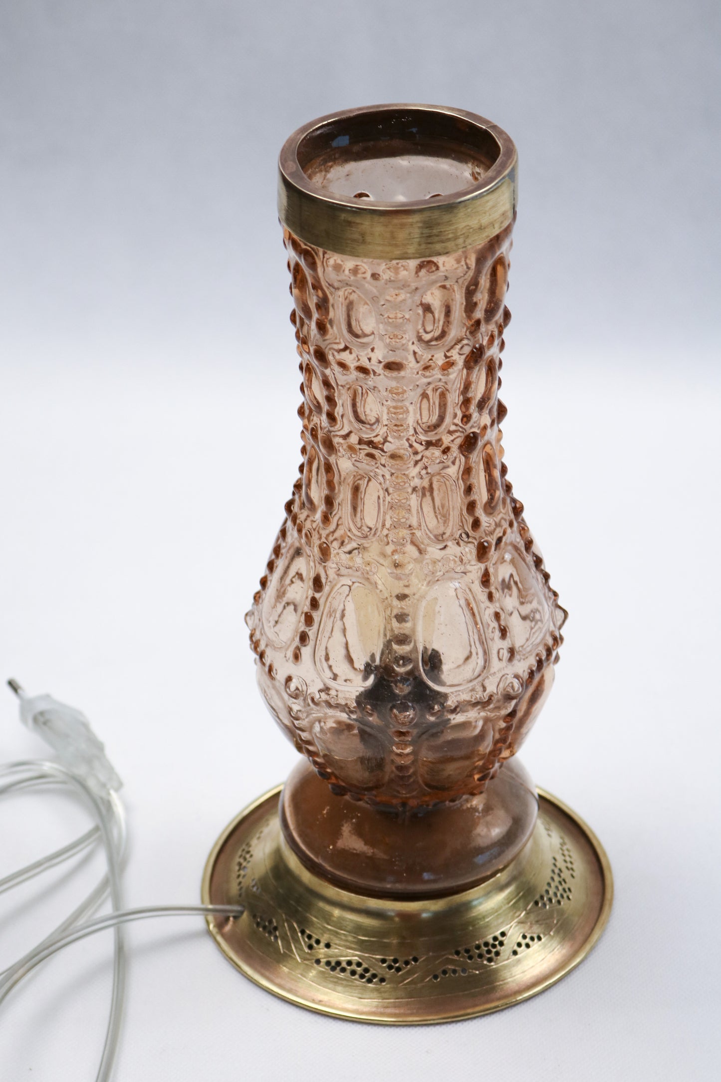 Handcrafted Copper Table Lamp with Textured Glass