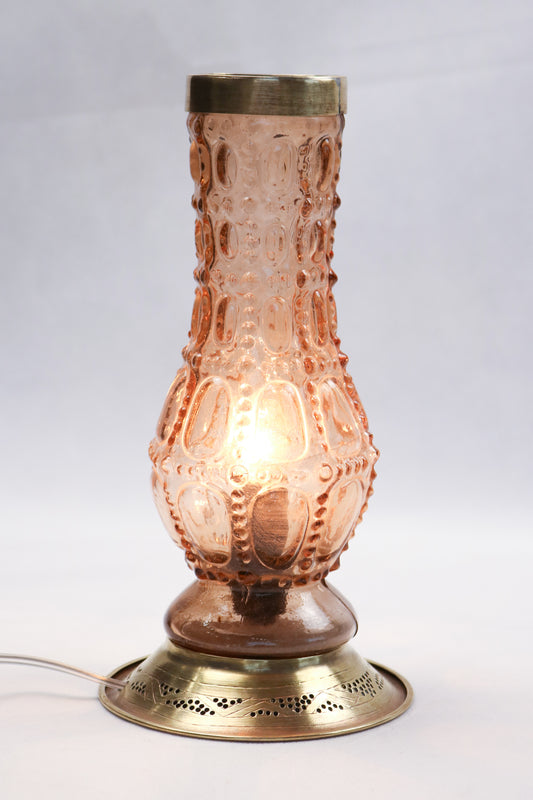 Handcrafted Copper Table Lamp with Textured Glass