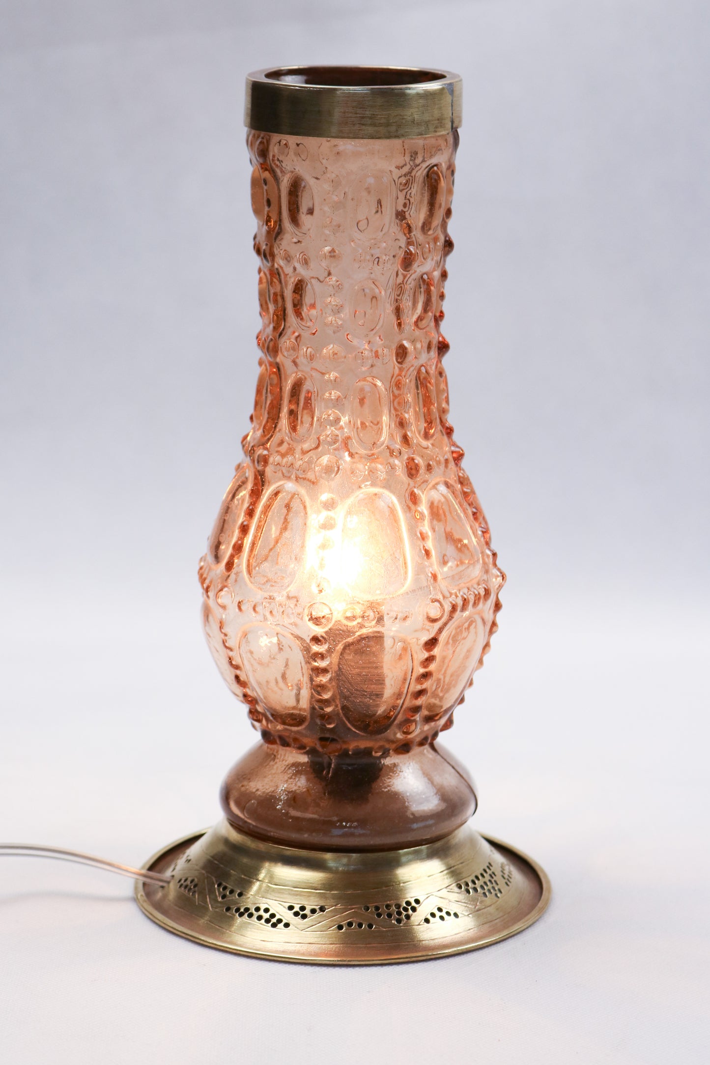 Handcrafted Copper Table Lamp with Textured Glass