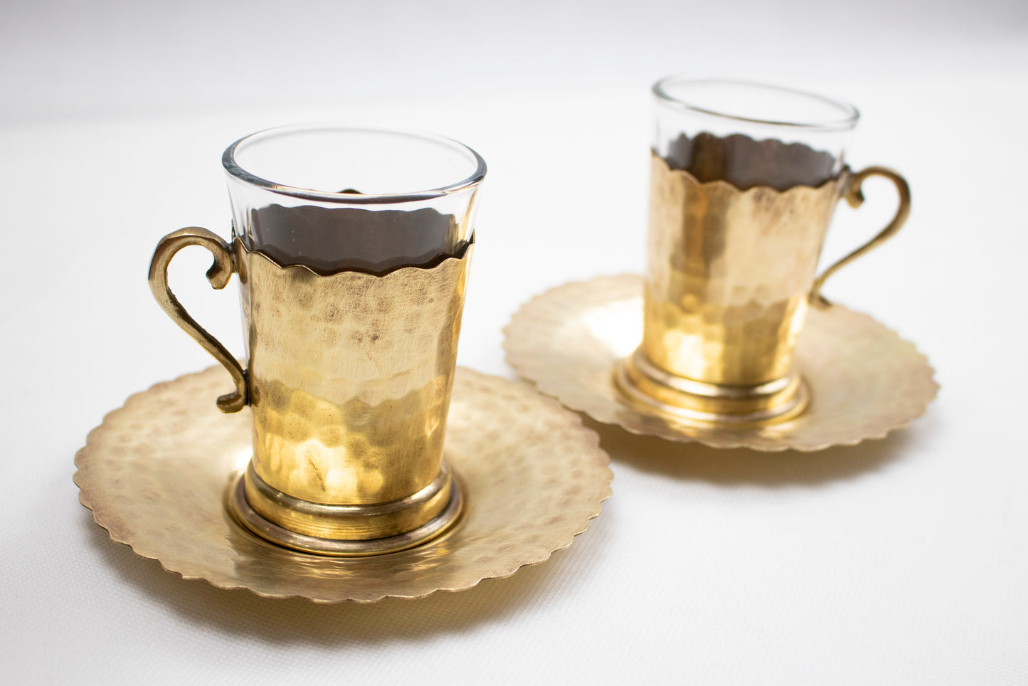 Handcrafted Brass Tea Cup with Glass Insert & Saucer