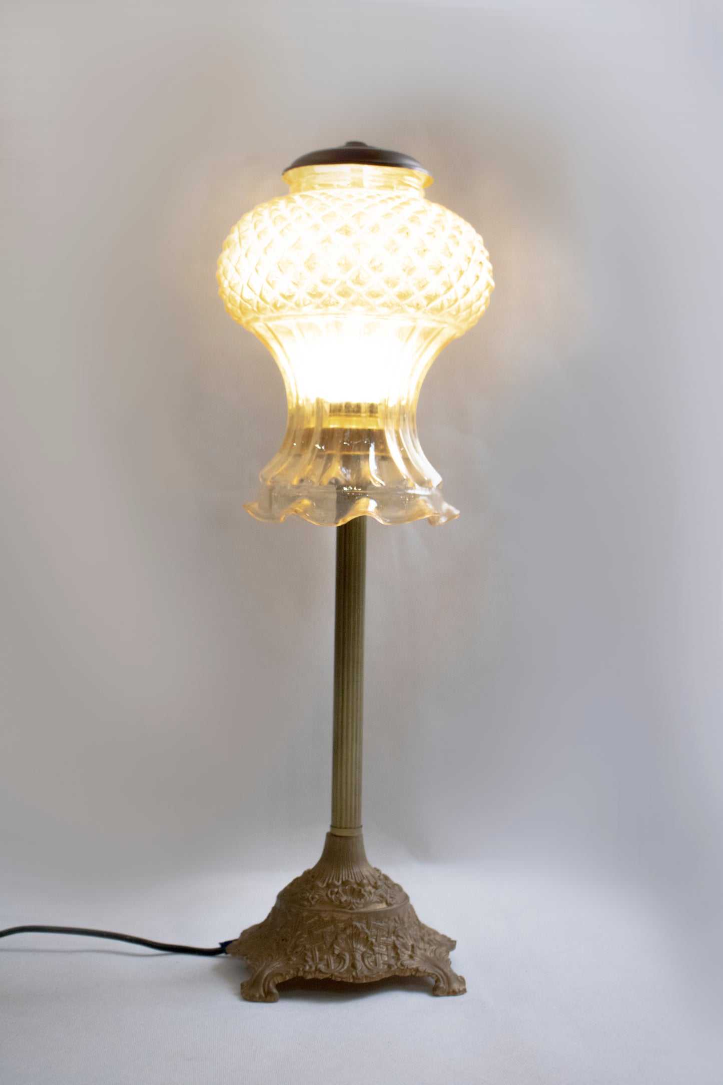 Vintage-Inspired Copper Floor Lamp with Textured Glass Shade Set of 2