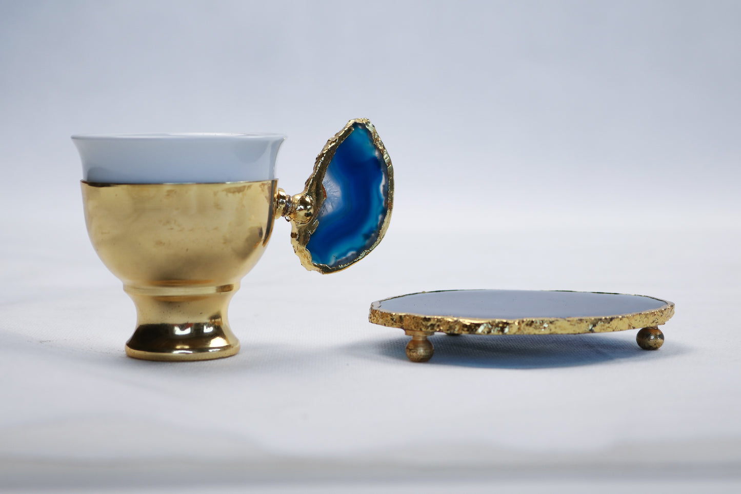 Agate Accent Demitasse Coffee Set – Gold Plated (1 Cup & 1 Coaster)