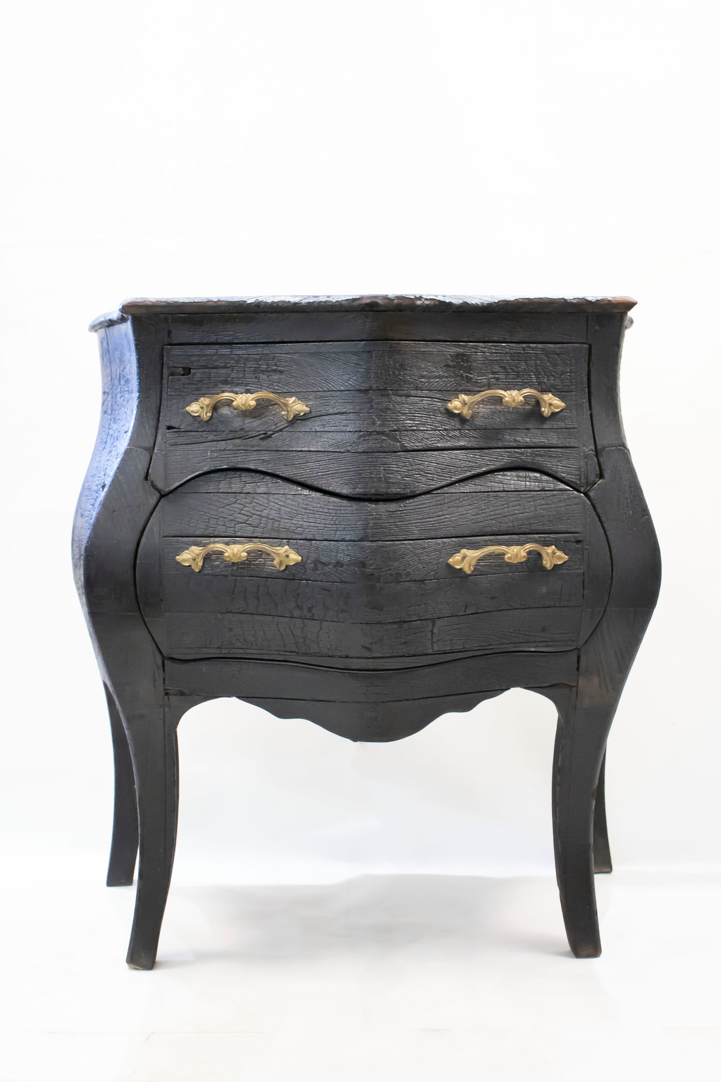 Vintage Black Mosky Wood Nightstand — Burnt Wood Technique