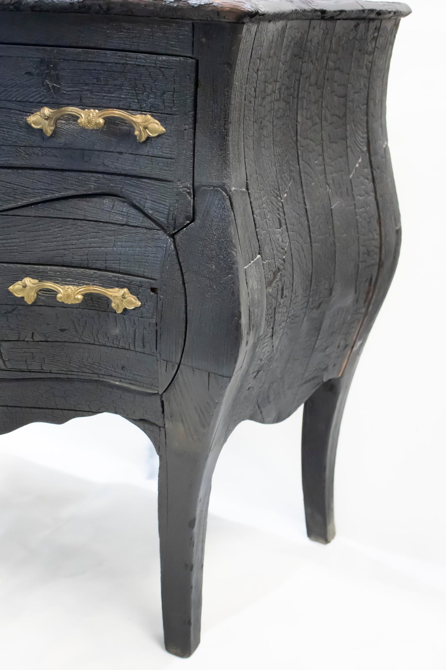 Vintage Black Mosky Wood Nightstand — Burnt Wood Technique