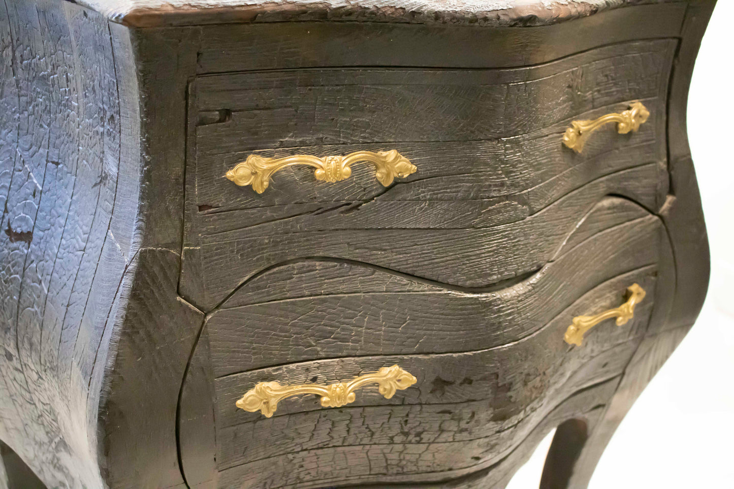 Vintage Black Mosky Wood Nightstand — Burnt Wood Technique