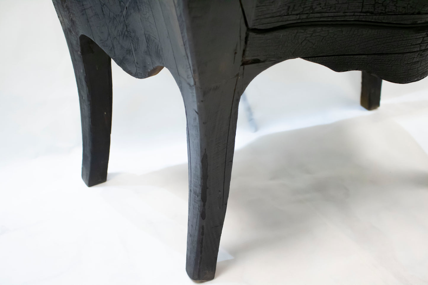 Vintage Black Mosky Wood Nightstand — Burnt Wood Technique