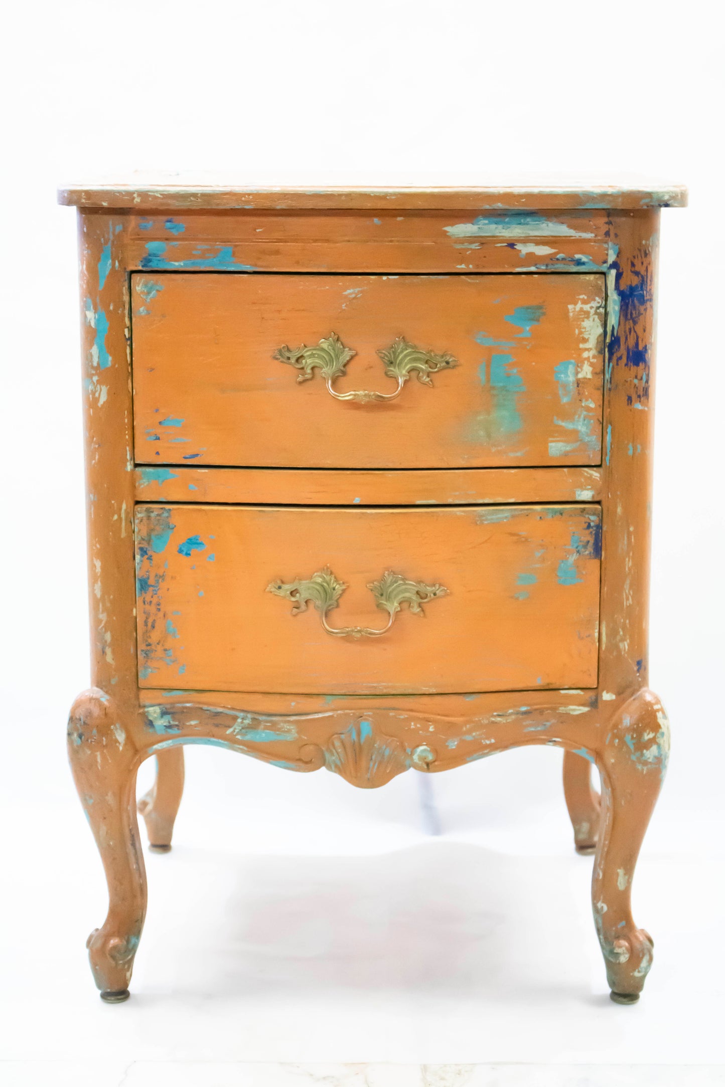 Vintage Orange Distressed Nightstand with Turquoise Details