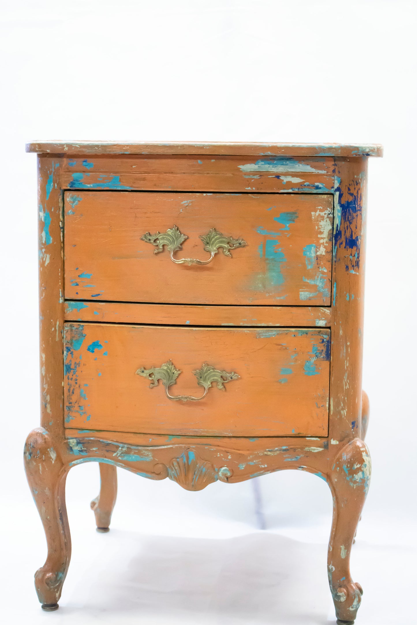 Vintage Orange Distressed Nightstand with Turquoise Details