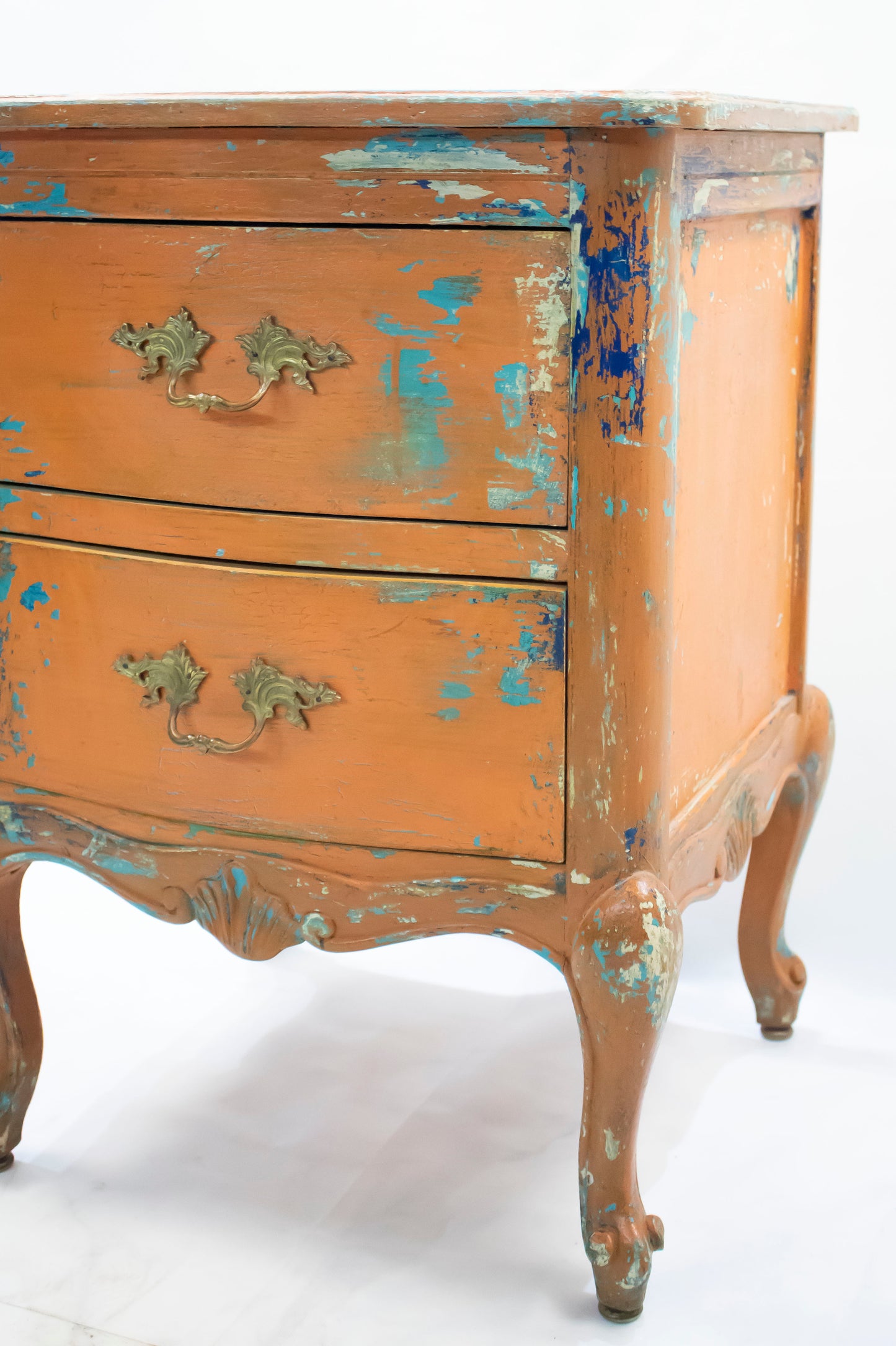 Vintage Orange Distressed Nightstand with Turquoise Details