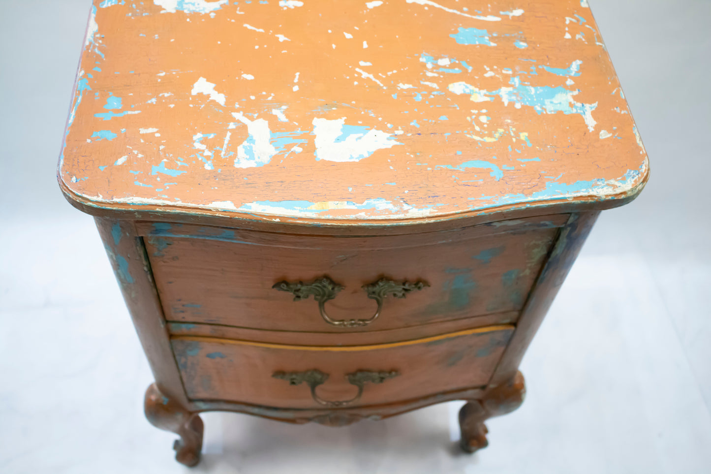 Vintage Orange Distressed Nightstand with Turquoise Details