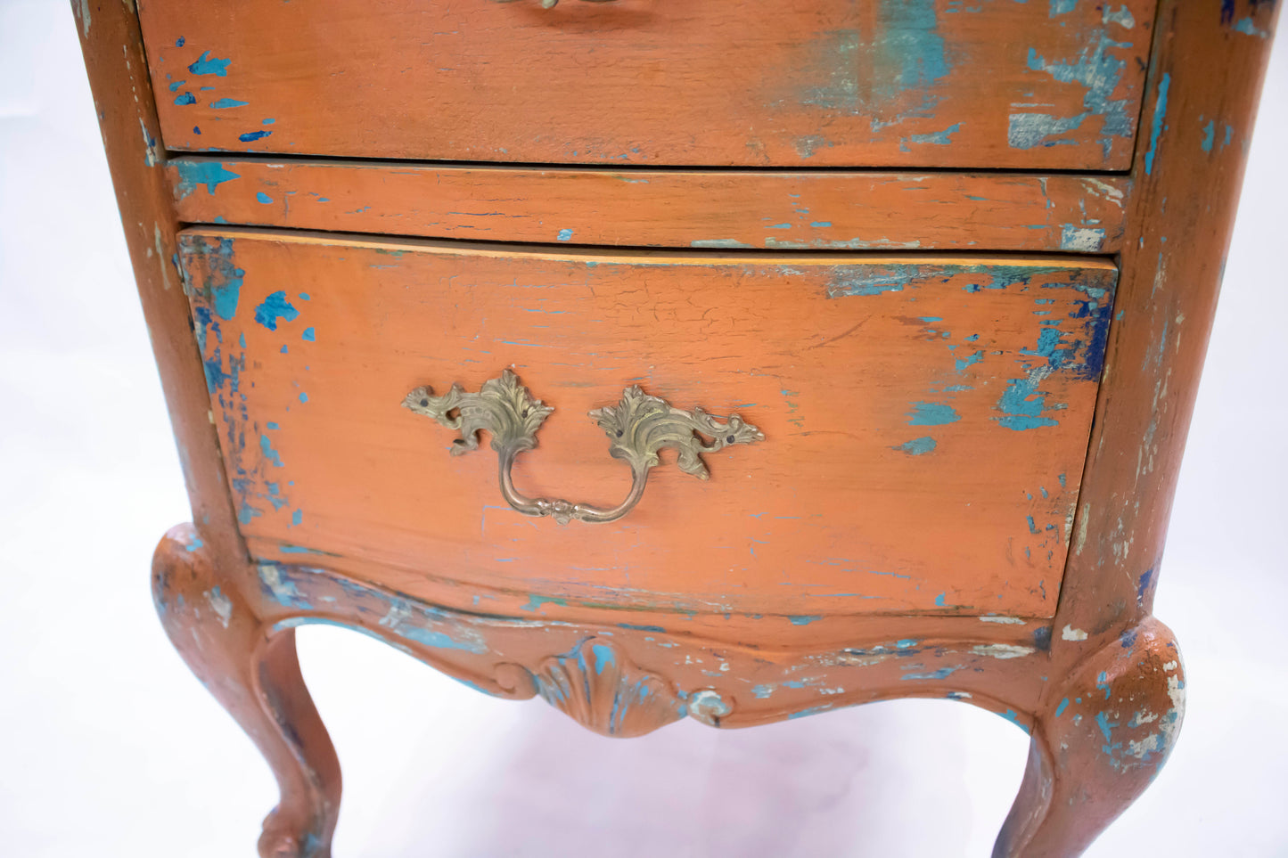 Vintage Orange Distressed Nightstand with Turquoise Details