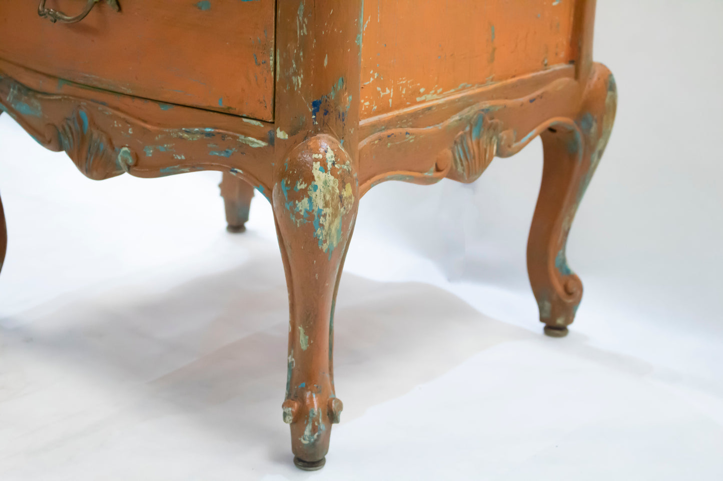 Vintage Orange Distressed Nightstand with Turquoise Details