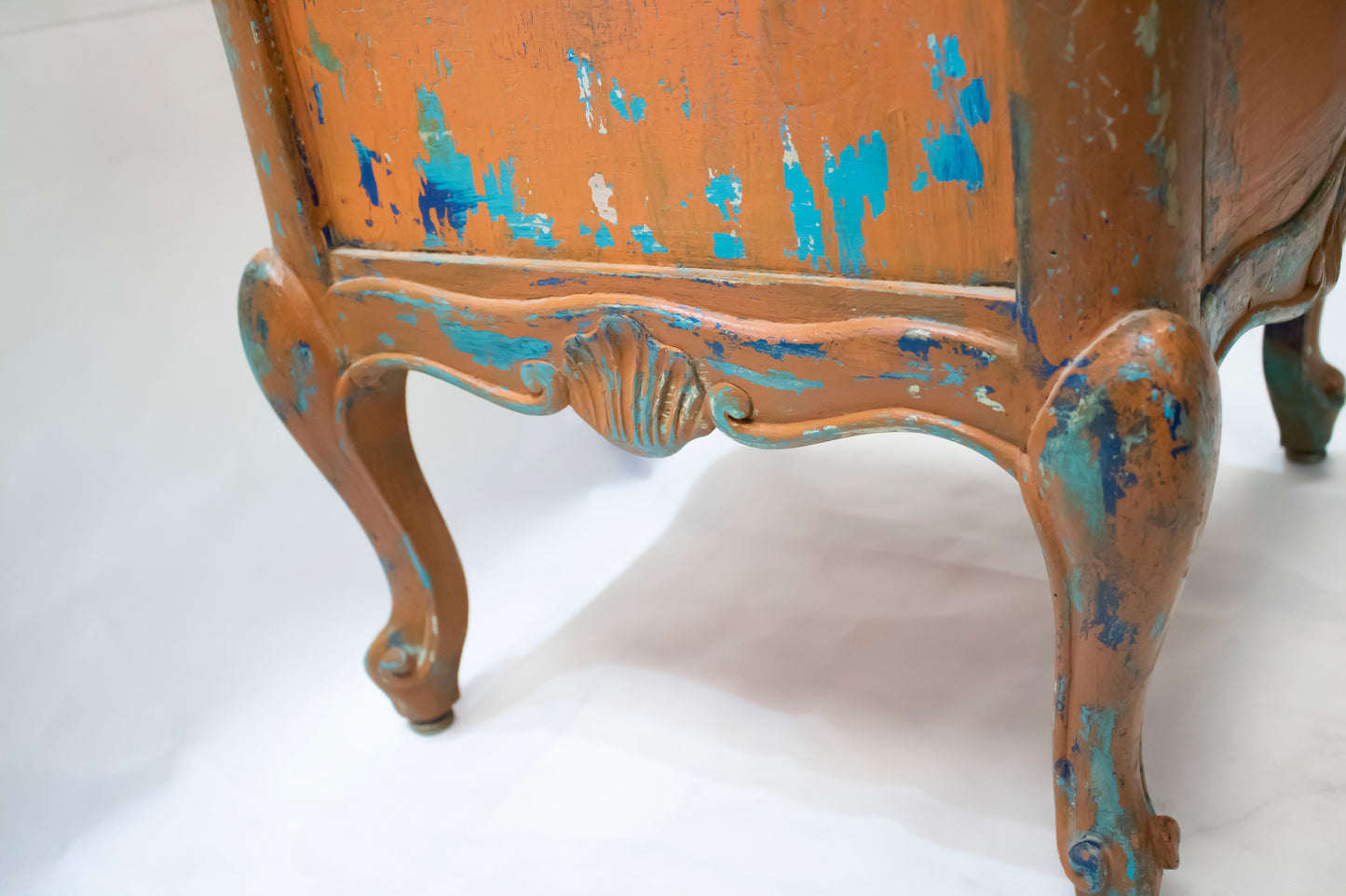 Vintage Orange Distressed Nightstand with Turquoise Details