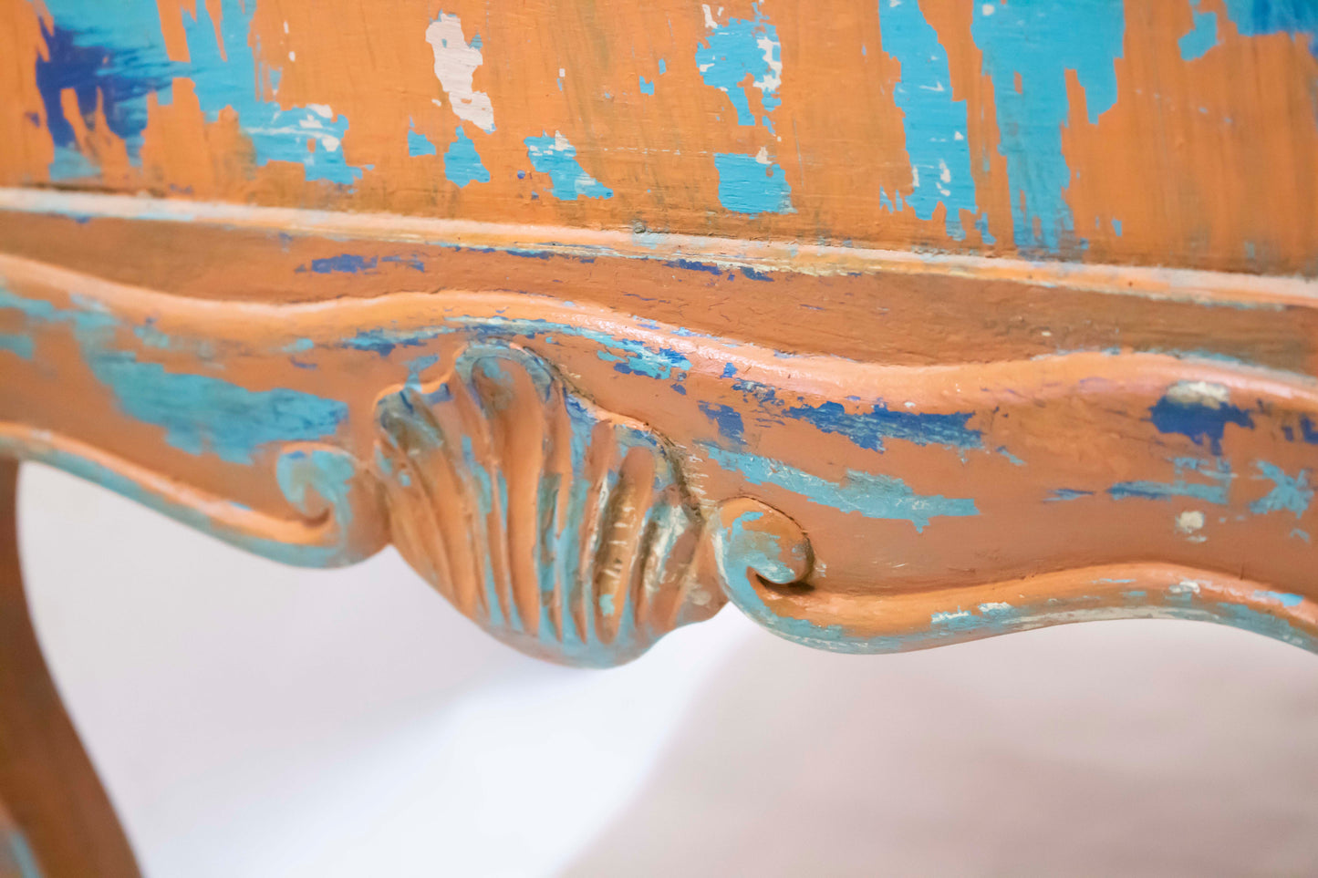 Vintage Orange Distressed Nightstand with Turquoise Details