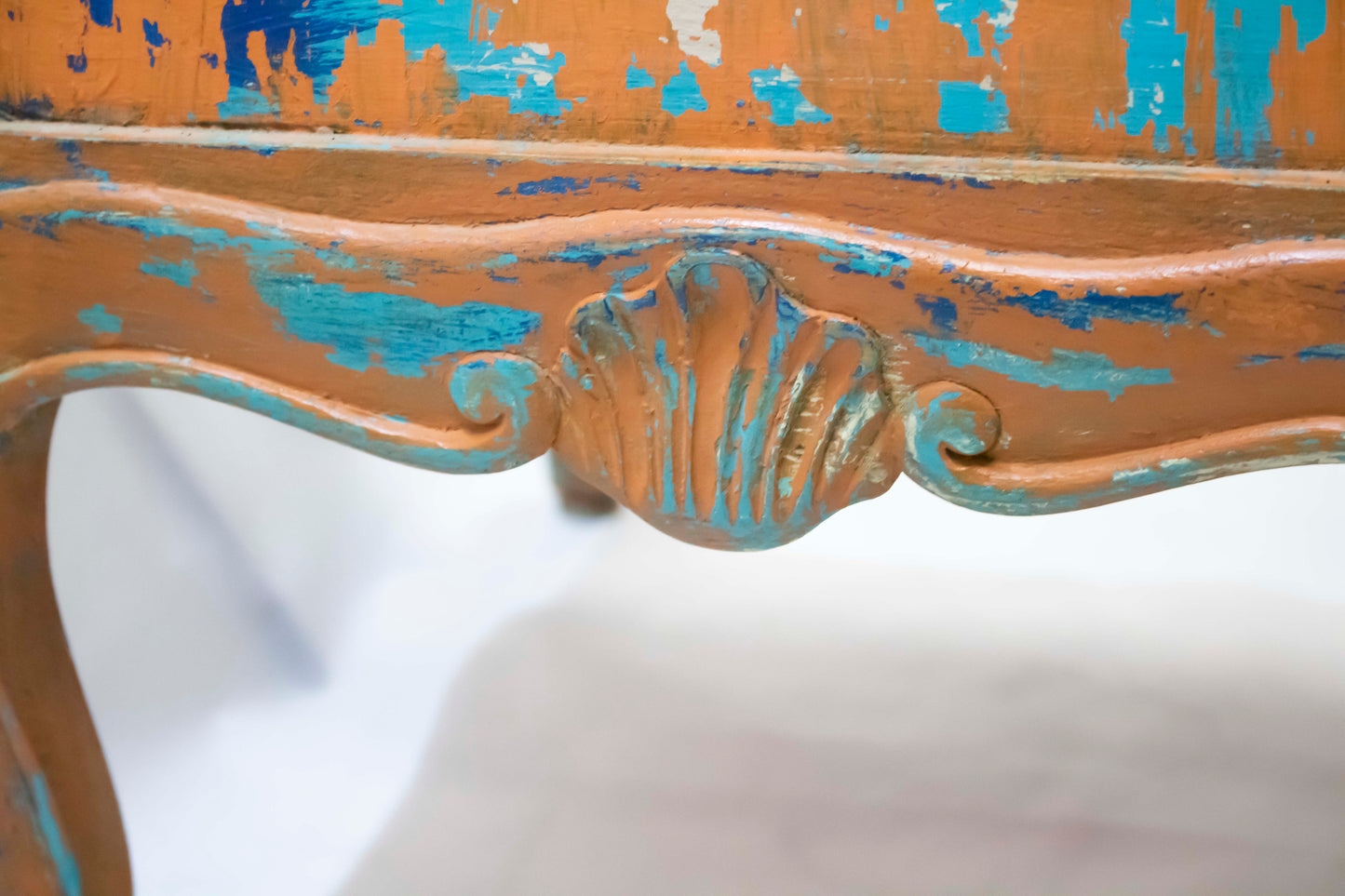 Vintage Orange Distressed Nightstand with Turquoise Details