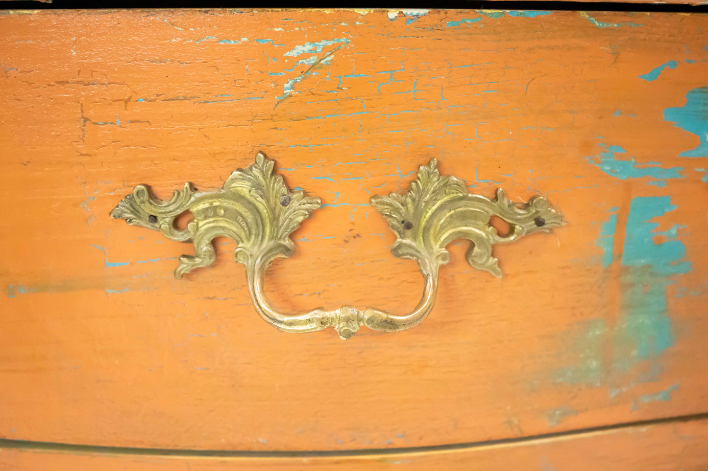 Vintage Orange Distressed Nightstand with Turquoise Details