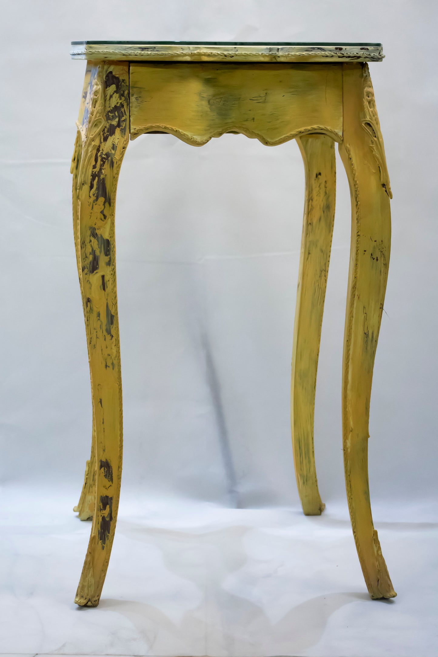 Vintage Yellow Distressed Side Table