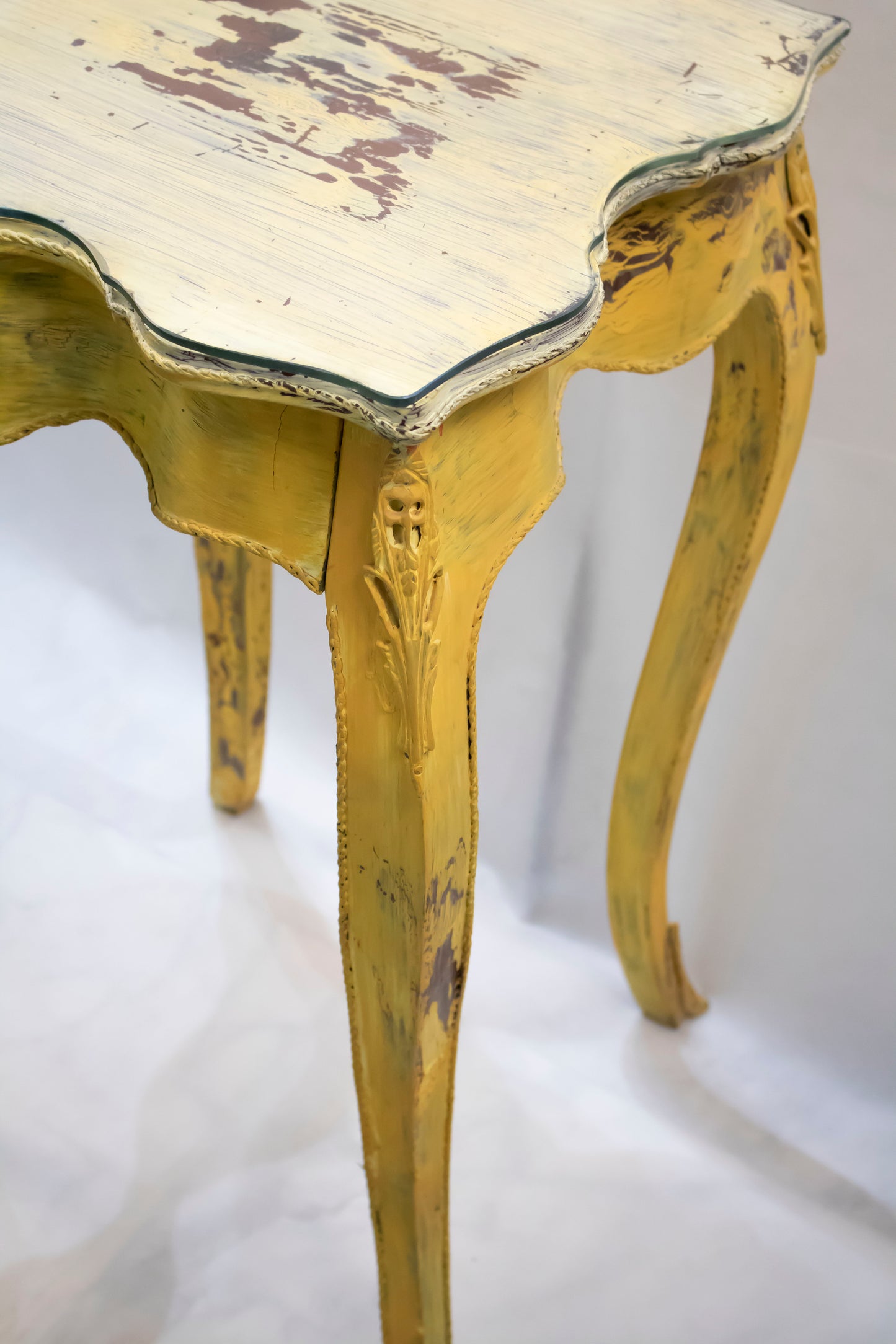 Vintage Yellow Distressed Side Table