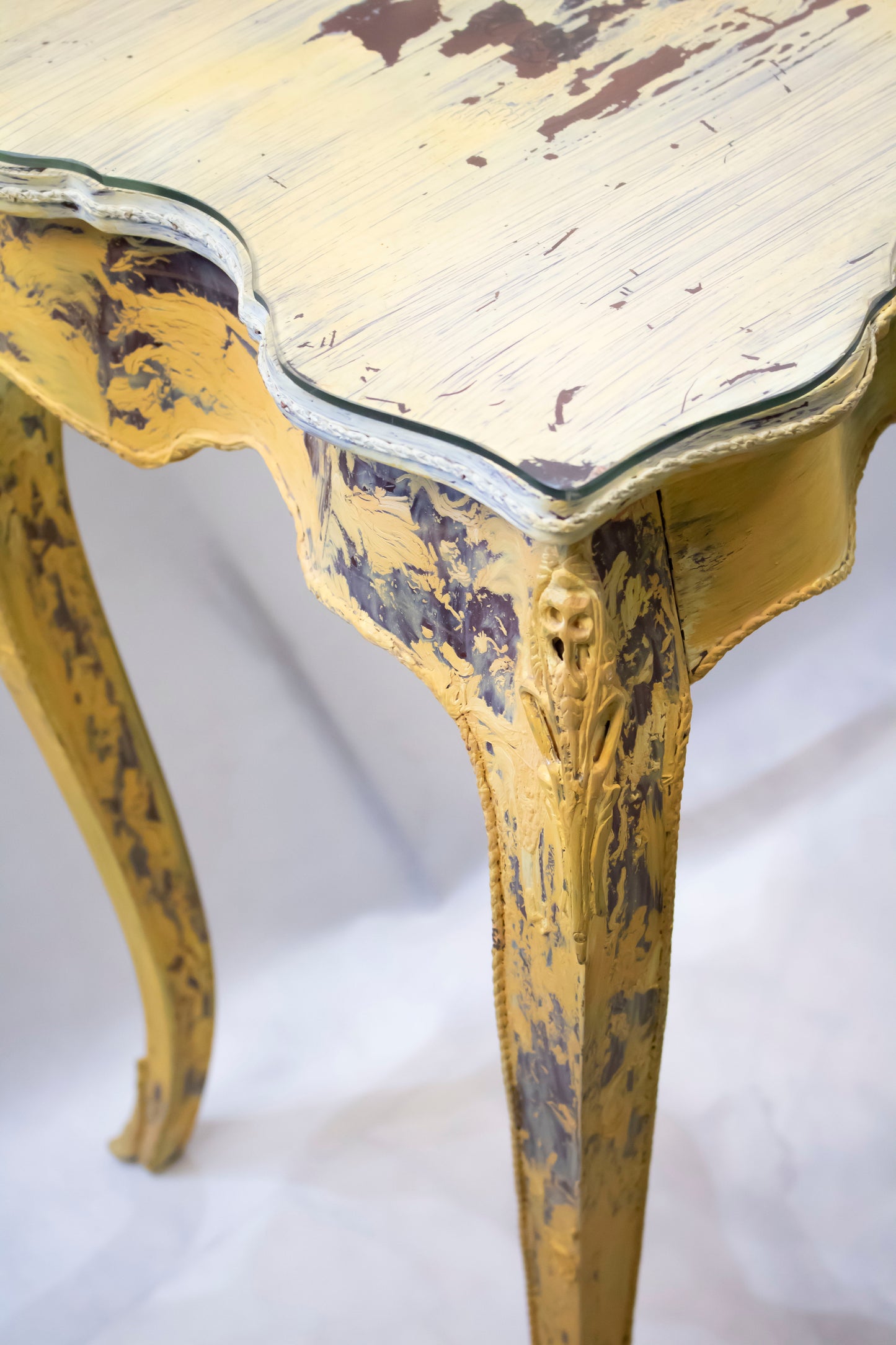 Vintage Yellow Distressed Side Table