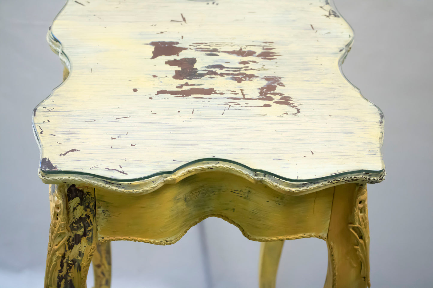 Vintage Yellow Distressed Side Table