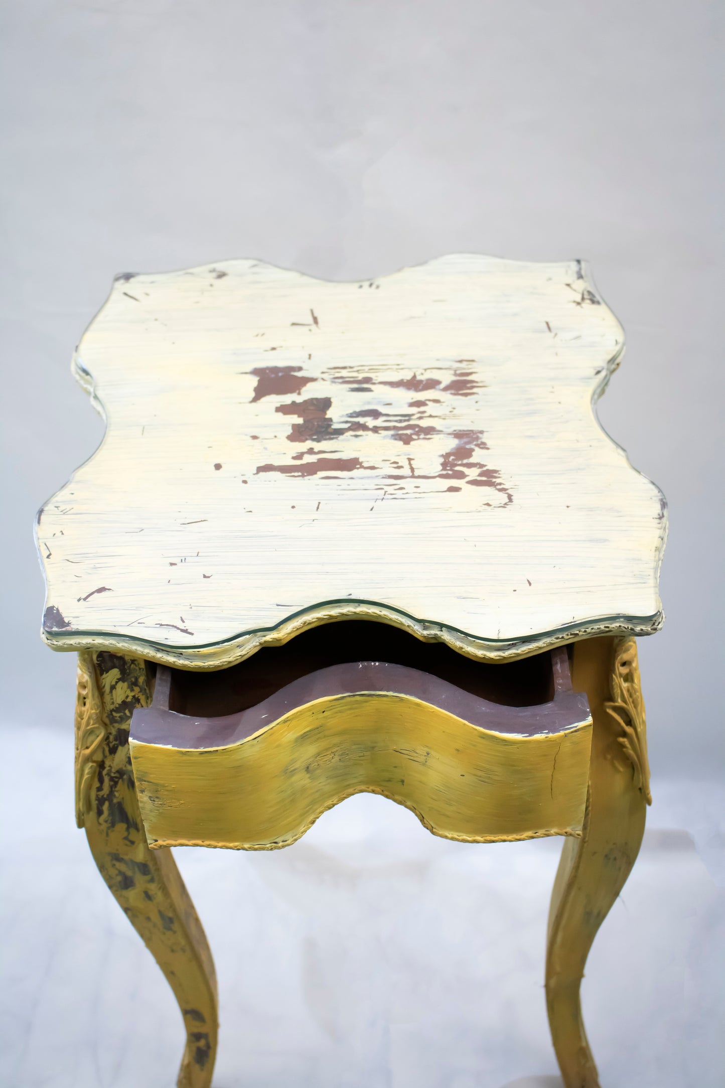 Vintage Yellow Distressed Side Table