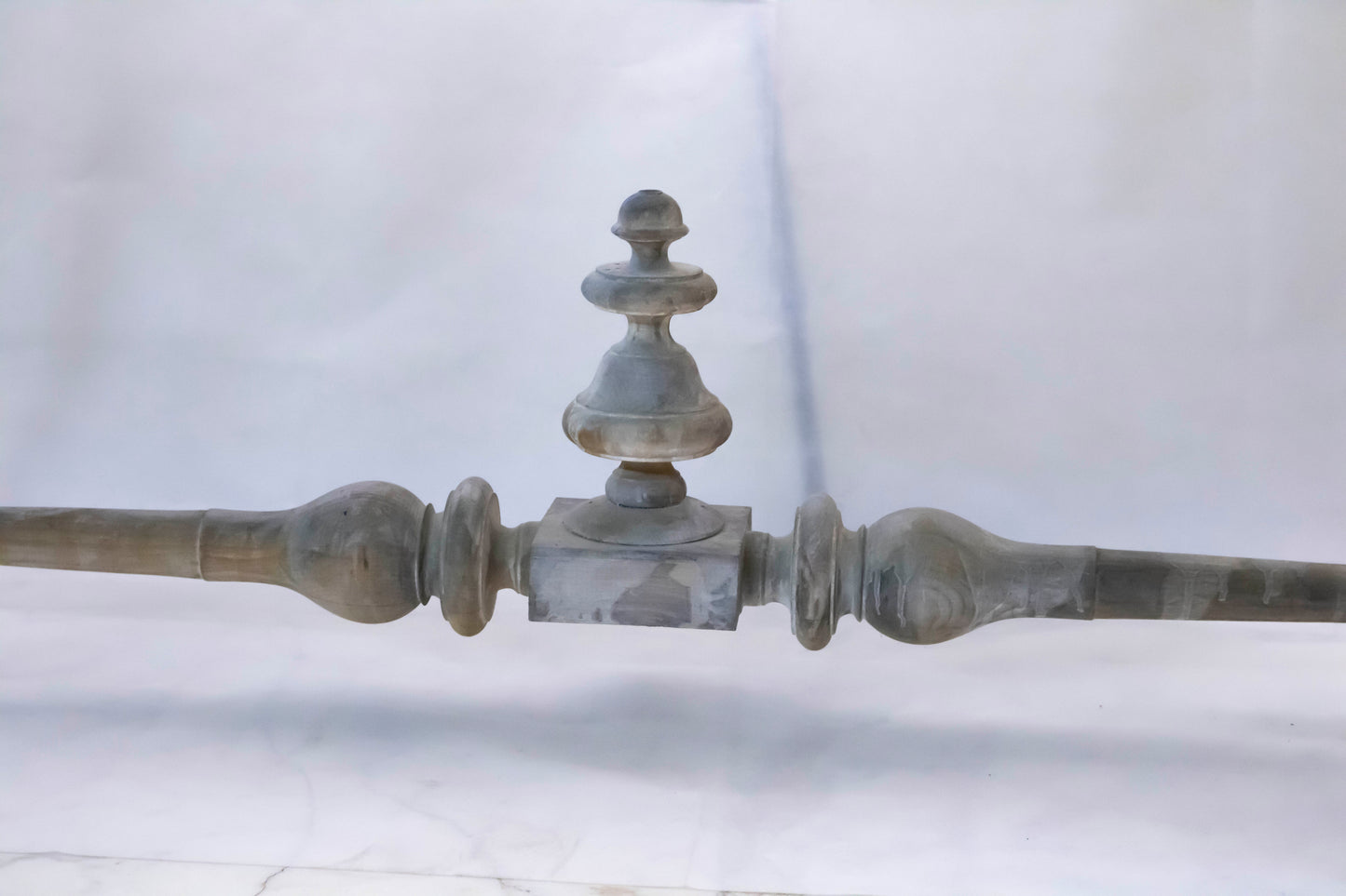 Vintage Glass-Top Console Table with Aged Gold & Grey Finish